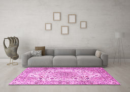 Machine Washable Medallion Pink Traditional Rug in a Living Room, wshtr3900pnk