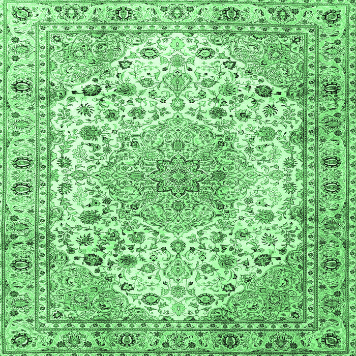 Square Machine Washable Medallion Emerald Green Traditional Area Rugs, wshtr3900emgrn