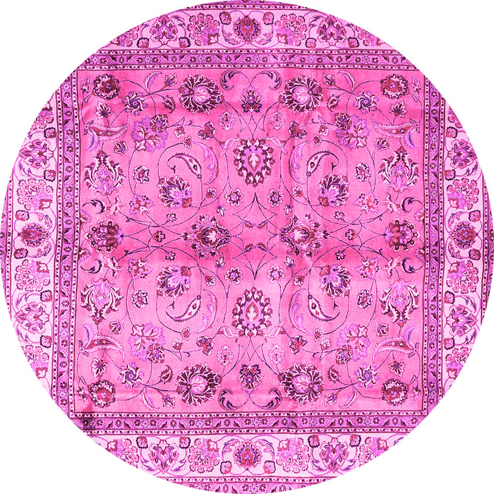 Round Machine Washable Oriental Pink Traditional Rug, wshtr3901pnk