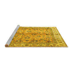 Sideview of Machine Washable Oriental Yellow Traditional Rug, wshtr3901yw