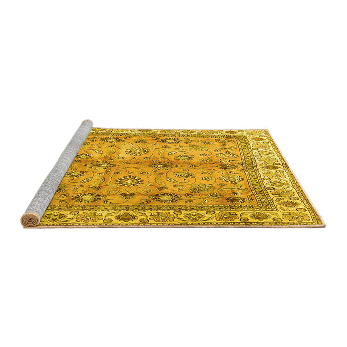 Sideview of Machine Washable Oriental Yellow Traditional Rug, wshtr3901yw
