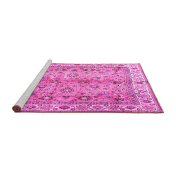 Sideview of Machine Washable Oriental Pink Traditional Rug, wshtr3901pnk