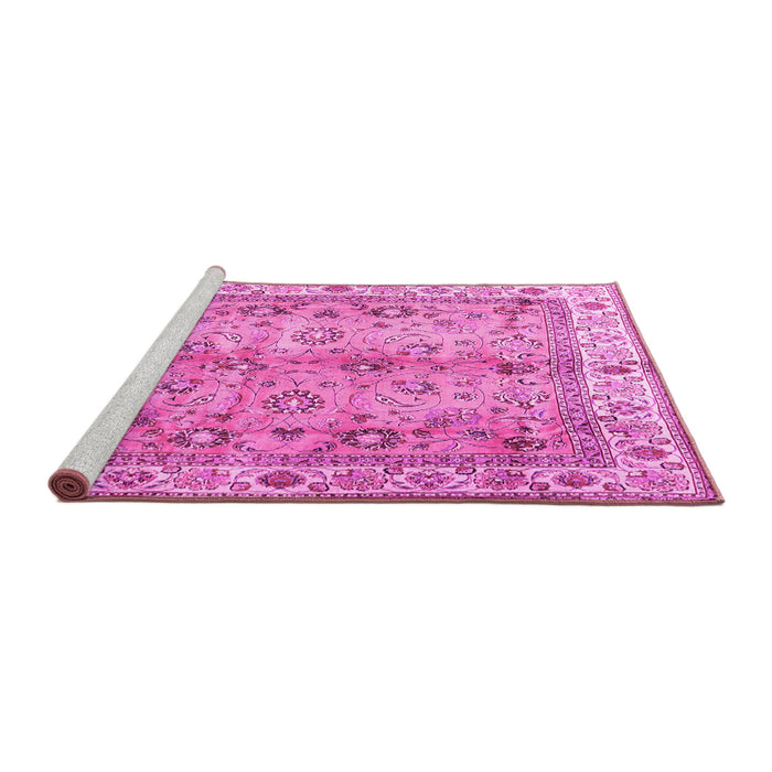 Sideview of Machine Washable Oriental Pink Traditional Rug, wshtr3901pnk