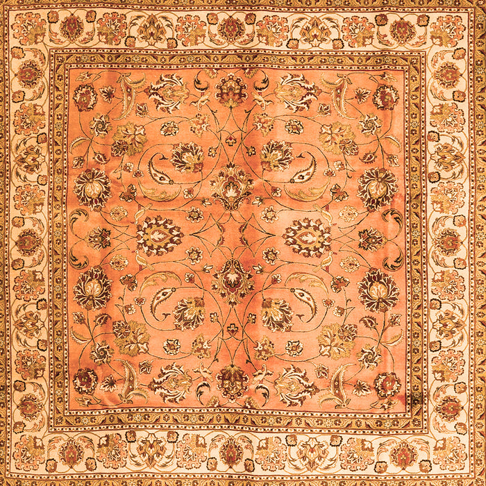 Round Machine Washable Oriental Orange Traditional Area Rugs, wshtr3901org