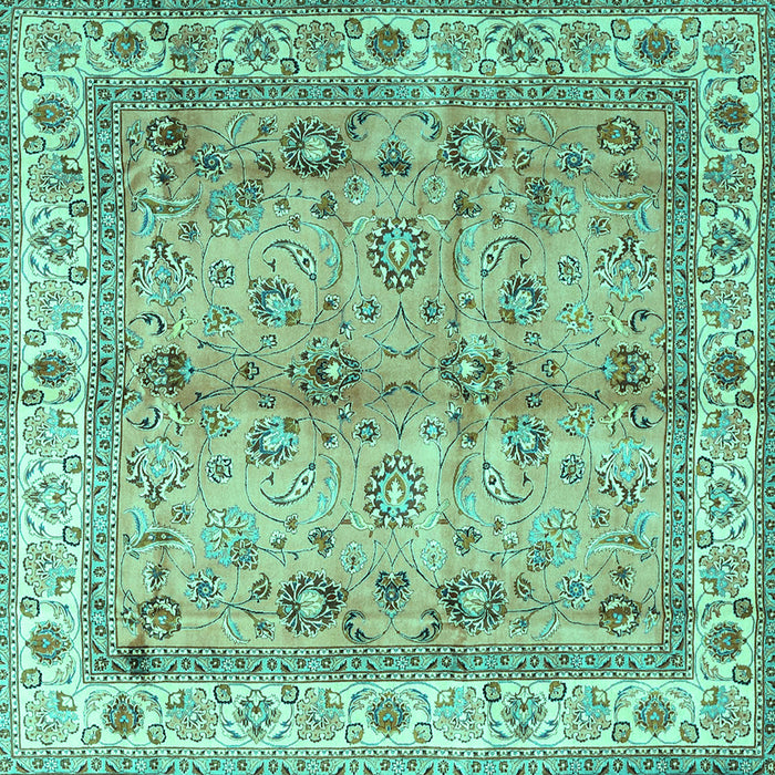 Square Oriental Turquoise Traditional Rug, tr3901turq