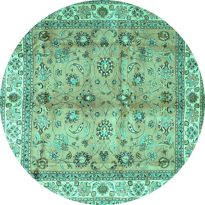 Round Oriental Turquoise Traditional Rug, tr3901turq
