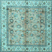 Square Machine Washable Oriental Light Blue Traditional Rug, wshtr3901lblu