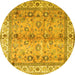 Round Machine Washable Oriental Yellow Traditional Rug, wshtr3901yw