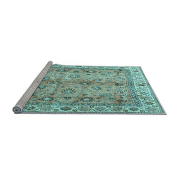 Sideview of Machine Washable Oriental Light Blue Traditional Rug, wshtr3901lblu