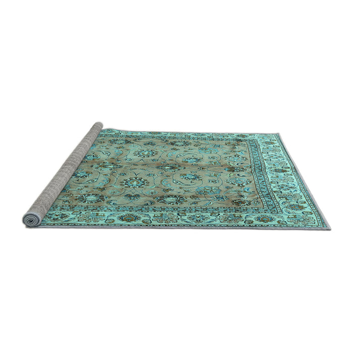 Sideview of Machine Washable Oriental Light Blue Traditional Rug, wshtr3901lblu