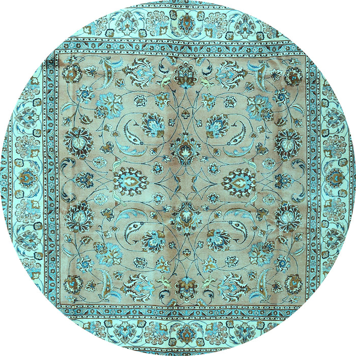 Round Machine Washable Oriental Light Blue Traditional Rug, wshtr3901lblu