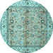 Round Machine Washable Oriental Light Blue Traditional Rug, wshtr3901lblu