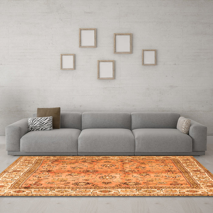 Machine Washable Oriental Orange Traditional Area Rugs in a Living Room, wshtr3901org