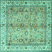 Square Machine Washable Oriental Turquoise Traditional Area Rugs, wshtr3901turq