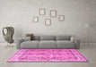 Machine Washable Oriental Pink Traditional Rug in a Living Room, wshtr3901pnk