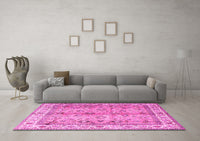 Machine Washable Oriental Pink Traditional Rug, wshtr3901pnk