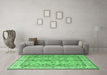 Machine Washable Oriental Emerald Green Traditional Area Rugs in a Living Room,, wshtr3901emgrn