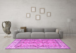Machine Washable Oriental Purple Traditional Area Rugs in a Living Room, wshtr3901pur