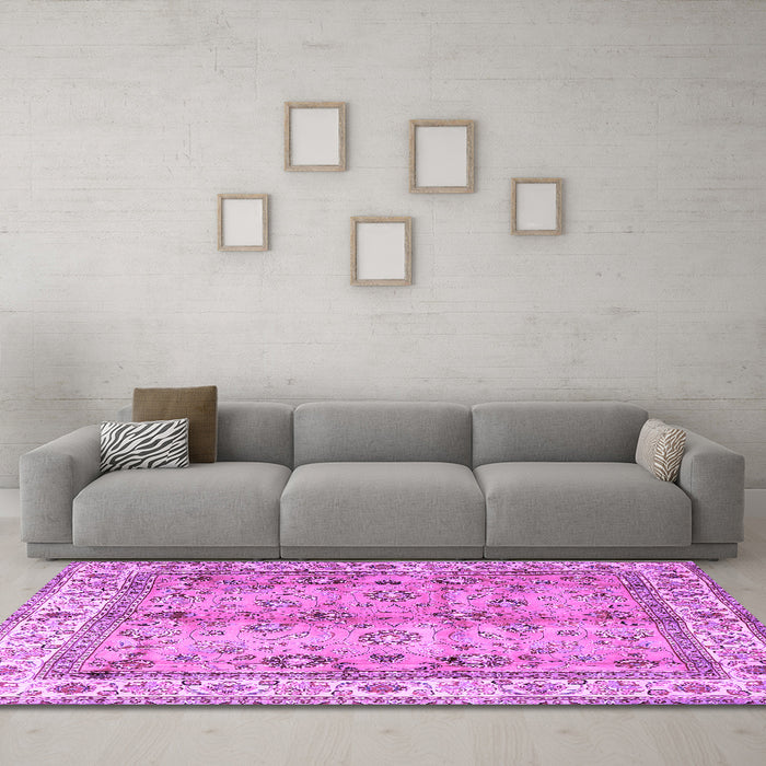 Machine Washable Oriental Purple Traditional Area Rugs in a Living Room, wshtr3901pur