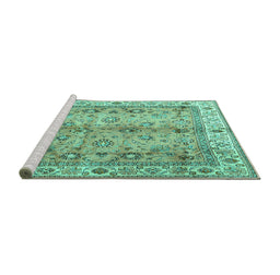 Sideview of Machine Washable Oriental Turquoise Traditional Area Rugs, wshtr3901turq
