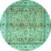 Round Machine Washable Oriental Turquoise Traditional Area Rugs, wshtr3901turq