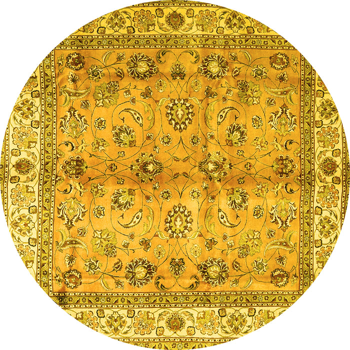 Round Oriental Yellow Traditional Rug, tr3901yw