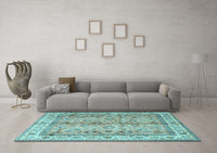 Machine Washable Oriental Light Blue Traditional Rug, wshtr3901lblu