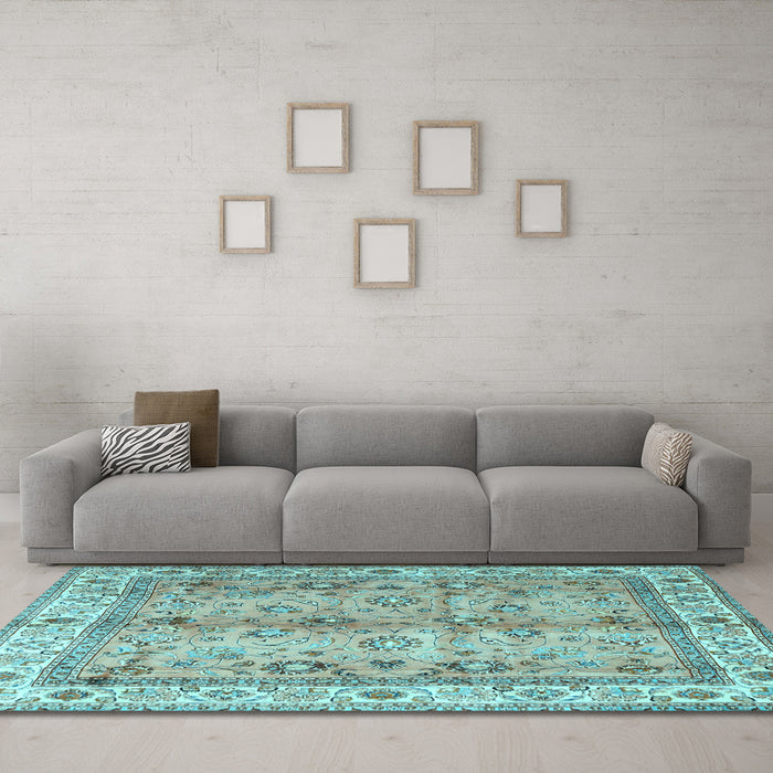 Machine Washable Oriental Light Blue Traditional Rug in a Living Room, wshtr3901lblu