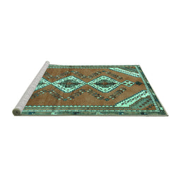 Sideview of Machine Washable Persian Turquoise Traditional Area Rugs, wshtr3902turq