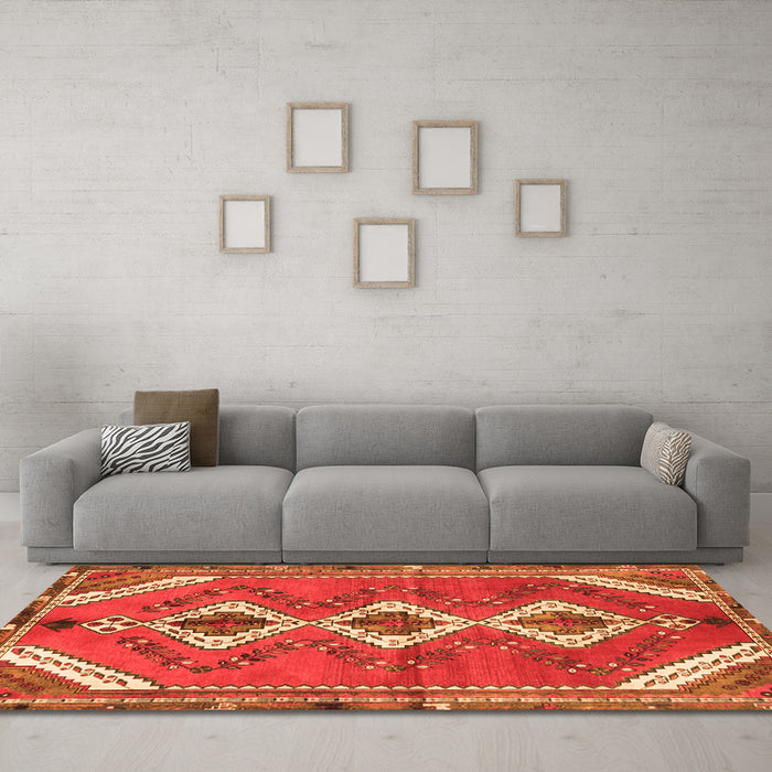 Machine Washable Persian Orange Traditional Area Rugs in a Living Room, wshtr3902org