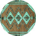 Round Persian Turquoise Traditional Rug, tr3902turq