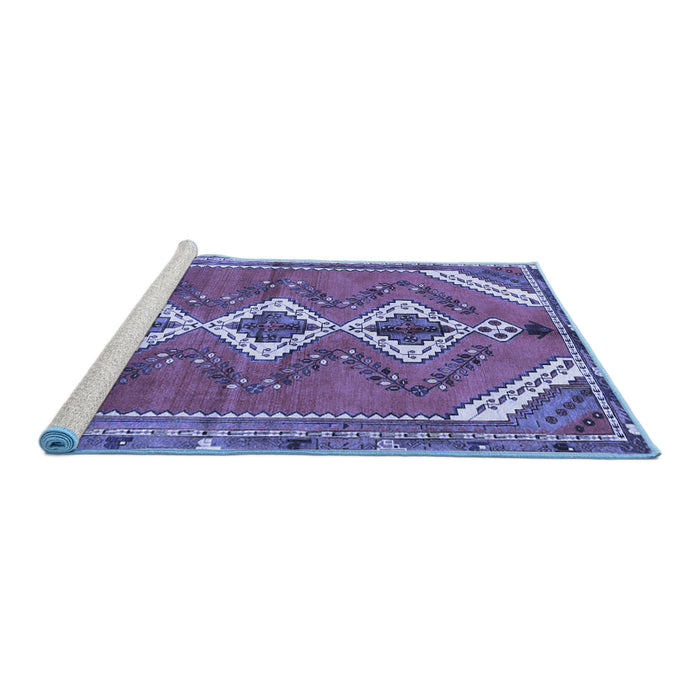 Sideview of Machine Washable Persian Blue Traditional Rug, wshtr3902blu