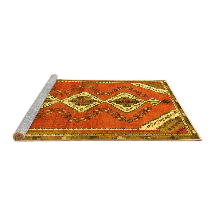 Sideview of Machine Washable Persian Yellow Traditional Rug, wshtr3902yw