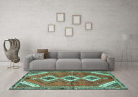 Machine Washable Persian Turquoise Traditional Rug, wshtr3902turq