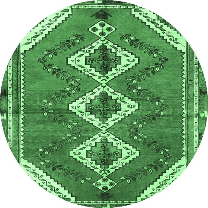 Round Machine Washable Persian Emerald Green Traditional Area Rugs, wshtr3902emgrn