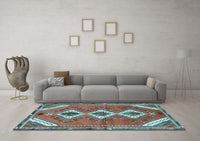 Machine Washable Persian Light Blue Traditional Rug, wshtr3902lblu