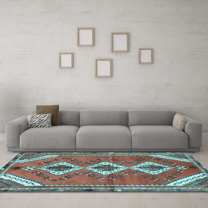 Machine Washable Persian Light Blue Traditional Rug in a Living Room, wshtr3902lblu