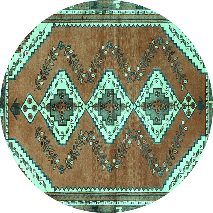 Round Machine Washable Persian Turquoise Traditional Area Rugs, wshtr3902turq