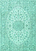 Machine Washable Medallion Turquoise Traditional Area Rugs, wshtr3903turq