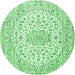 Round Medallion Emerald Green Traditional Rug, tr3903emgrn