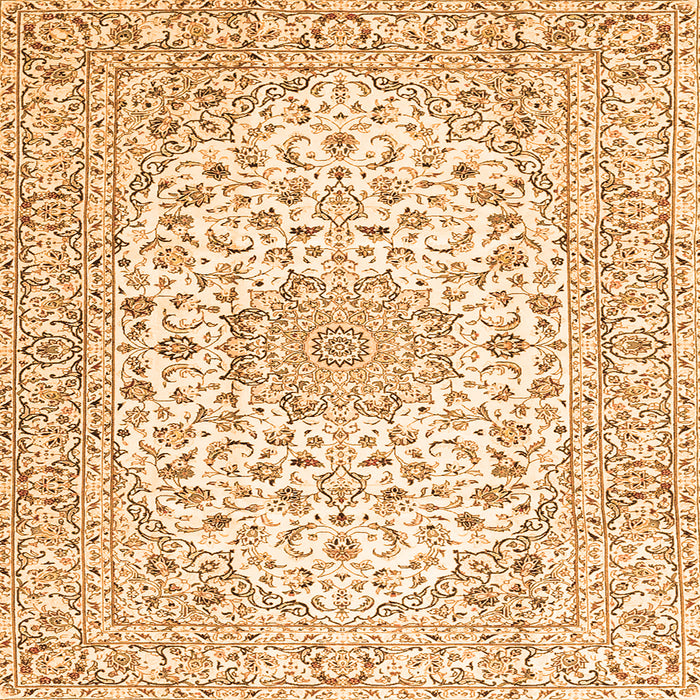 Round Machine Washable Medallion Orange Traditional Area Rugs, wshtr3903org