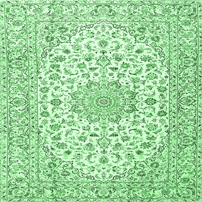 Square Machine Washable Medallion Emerald Green Traditional Area Rugs, wshtr3903emgrn