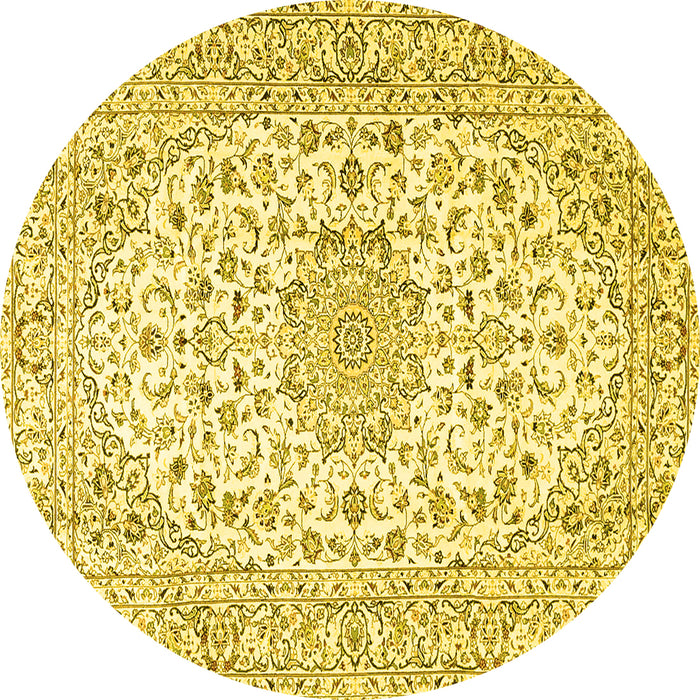Round Medallion Yellow Traditional Rug, tr3903yw
