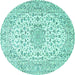 Round Medallion Turquoise Traditional Rug, tr3903turq