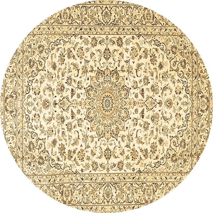 Round Machine Washable Medallion Brown Traditional Rug, wshtr3903brn