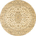 Round Machine Washable Medallion Brown Traditional Rug, wshtr3903brn