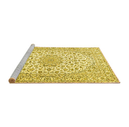 Sideview of Machine Washable Medallion Yellow Traditional Rug, wshtr3903yw