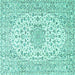 Square Machine Washable Medallion Turquoise Traditional Area Rugs, wshtr3903turq