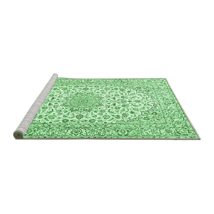 Sideview of Machine Washable Medallion Emerald Green Traditional Area Rugs, wshtr3903emgrn
