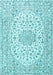 Machine Washable Medallion Light Blue Traditional Rug, wshtr3903lblu